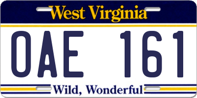 WV license plate OAE161