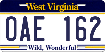 WV license plate OAE162