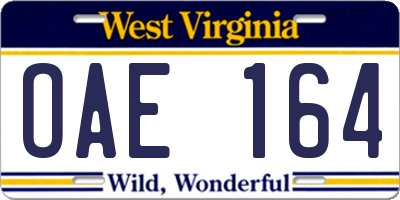 WV license plate OAE164