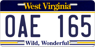 WV license plate OAE165