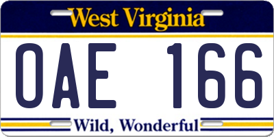 WV license plate OAE166
