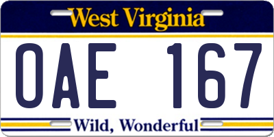 WV license plate OAE167