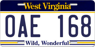 WV license plate OAE168