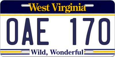 WV license plate OAE170