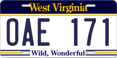 WV license plate OAE171