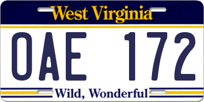 WV license plate OAE172