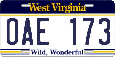 WV license plate OAE173