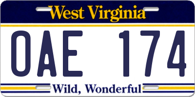 WV license plate OAE174