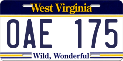WV license plate OAE175