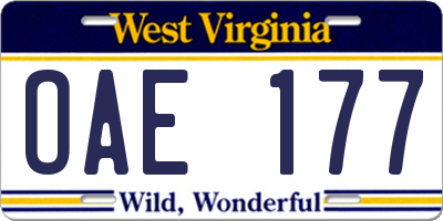 WV license plate OAE177
