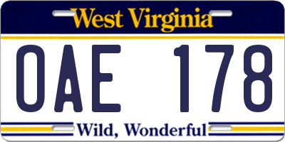 WV license plate OAE178
