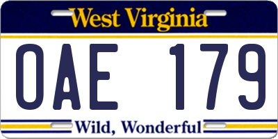 WV license plate OAE179