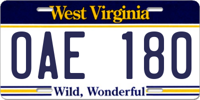 WV license plate OAE180