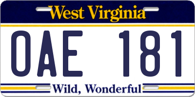 WV license plate OAE181