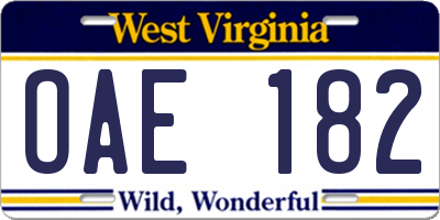 WV license plate OAE182