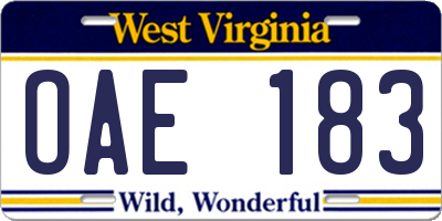 WV license plate OAE183