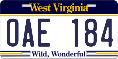 WV license plate OAE184