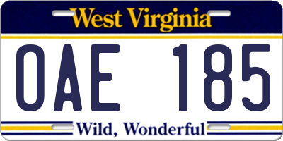 WV license plate OAE185