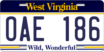 WV license plate OAE186