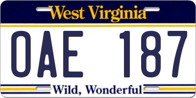 WV license plate OAE187