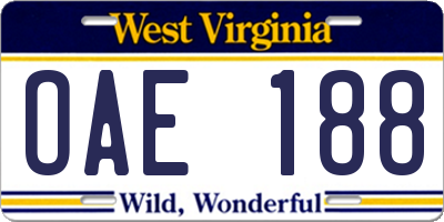 WV license plate OAE188
