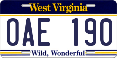 WV license plate OAE190