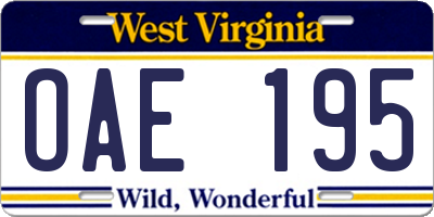 WV license plate OAE195