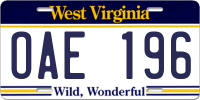 WV license plate OAE196