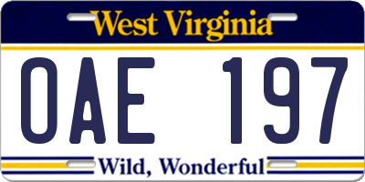 WV license plate OAE197