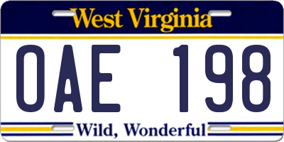 WV license plate OAE198