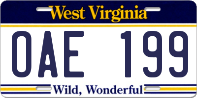 WV license plate OAE199