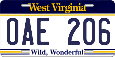 WV license plate OAE206