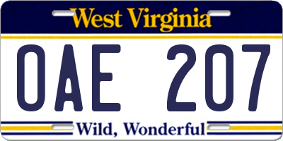 WV license plate OAE207