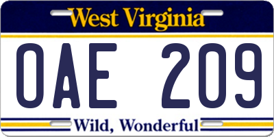 WV license plate OAE209