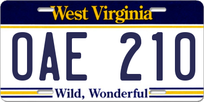 WV license plate OAE210