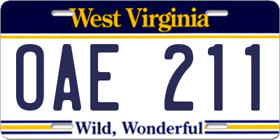 WV license plate OAE211