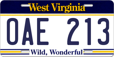 WV license plate OAE213