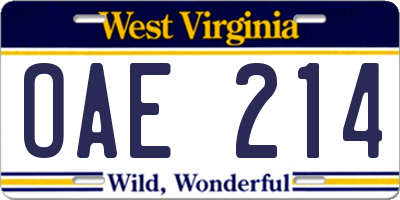 WV license plate OAE214