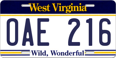 WV license plate OAE216