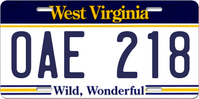 WV license plate OAE218