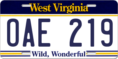 WV license plate OAE219