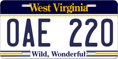 WV license plate OAE220