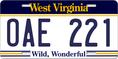 WV license plate OAE221