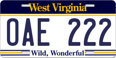 WV license plate OAE222