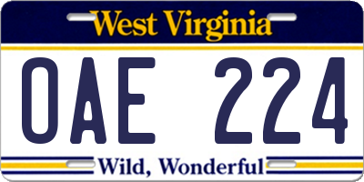 WV license plate OAE224