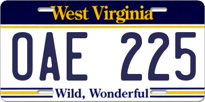 WV license plate OAE225