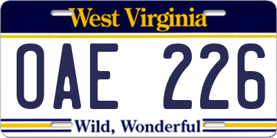 WV license plate OAE226