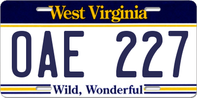 WV license plate OAE227