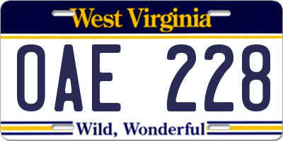 WV license plate OAE228