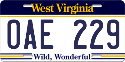 WV license plate OAE229